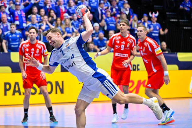 KRISTIANSTAD, SWEDEN 20260120 Iceland s OÃ°inn RikharÃ°sson in action during the 2026 EHF European Men s Handball Championship (the EHF Euro 2026) match between Hungary and Iceland at Kristianstad Arena, in Kristianstad, Sweden, on January 20, 2026. KRISTIANSTAD SWEDEN x50090x