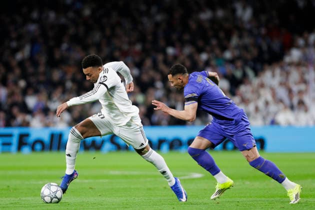UEFA champions league - Real Madrid vs AS Monaco MADRID, SPAIN - January 20:Kylian Mbappe of Real Madrid and Vanderson of AS Monaco in action during the UEFA champions league 2025 26 match between Real Madrid and AS Monaco at Santiago Bernabeu Stadium. (Photo by Guille Martinez f22photo) Madrid Santiago Bernabeu Stadium Spain Copyright: xGuillermoxMartinezx