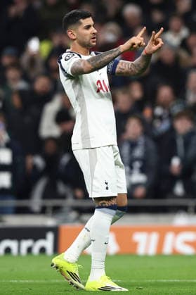 20th January 2026; Tottenham Hotspur Stadium, London, England; UEFA Champions League Football, Tottenham Hotspur versus Borussia Dortmund; Cristian Romero of Tottenham Hotspur scores and celebrates in the 14th minute, 1-0  IanxStephen Content restricted for UK based newspaper