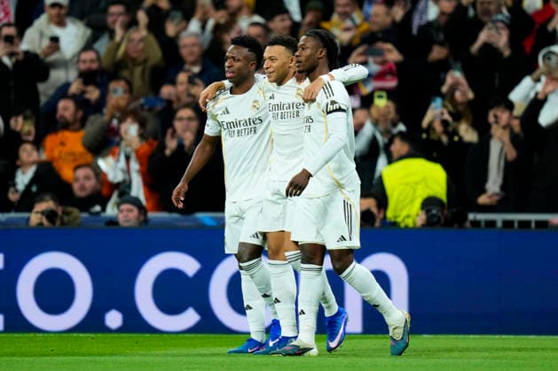 ESP: Real Madrid v AS Monaco. UEFA Champions League. Matchday 7 Kylian Mbappe of Real Madrid CF celebrates with his teammates after scoring the 1-0 during the UEFA Champions League match, between Real Madrid and AS Monaco, Matchday 7, played at Santiago Bernabeu Stadium on January 20, 2026 in Madrid, Spain. kpng Copyright: xCesarxCebollax xPRESSINx PS_260120_RMA_MON_2526_005
