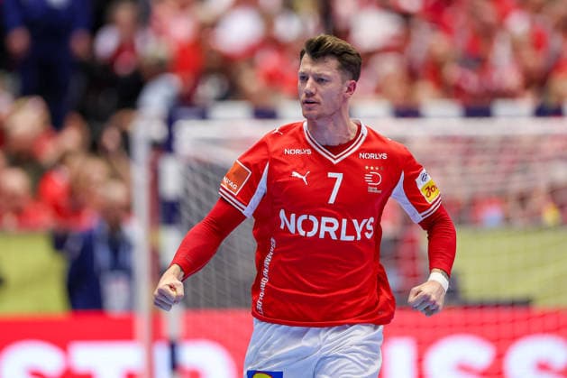 20.01.2026, Handball, Men s EHF EURO 2026, Dänemark - Portugal, Jyske Bank Boxen in Herning, Dänemark, Preliminary Round: Emil Jakobsen (Denmark 07) jubelnd Dänemark