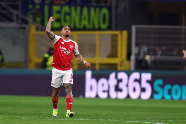 Gabriel Jesus (Arsenal Fc) celebrates after scoring his team s first goal, UEFA Champions League 2025 26 League Phase MD7, FC Internazionale Milano v Arsenal Fc, Stadio Giuseppe Meazza (San Siro), January 20, 2026, Milan, Italy.