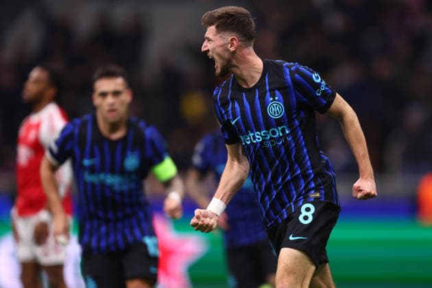 Petar Sucic (Fc Internazionale) celebrates after scoring his team s first goal, UEFA Champions League 2025 26 League Phase MD7, FC Internazionale Milano v Arsenal Fc, Stadio Giuseppe Meazza (San Siro), January 20, 2026, Milan, Italy.