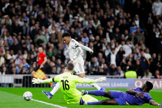 UEFA champions league - Real Madrid vs AS Monaco MADRID, SPAIN - January 20:Kylian Mbappe of Real Madrid scores a goal during the UEFA champions league 2025 26 match between Real Madrid and AS Monaco at Santiago Bernabeu Stadium. (Photo by Guille Martinez f22photo) Madrid Santiago Bernabeu Stadium Spain Copyright: xGuillermoxMartinezx