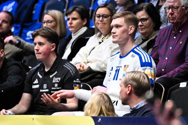 Iceland s Ãmir Örn Gislason sits in the audience after receiving a red card during the 2026 EHF European Men s Handball Championship (the EHF Euro 2026) match between Hungary and Iceland at Kristianstad Arena, in Kristianstad, Sweden, on January 20, 2026. KRISTIANSTAD SWEDEN x50090x