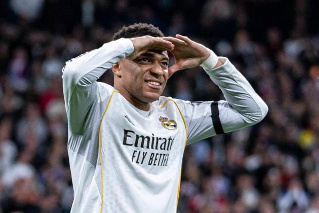 UEFA Champions League soccer match Real Madrid vs Monaco at Santiago Bernabeu stadium in Madrid, Spain. 20 January 2026 Kylian Mbappe celebrates a goal 900 Cordon Press  900 CordonxPress LOF - Champions League Real Madrid vs Monaco