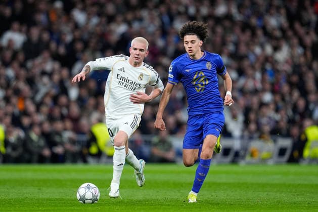 January 20, 2026, Madrid, Madrid, Spain: Franco Mastantuono of Real Madrid CF and Maghnes Akliouche of AS Monaco compete for the ball during UEFA Champions League 2025 26 League Phase MD7 football match played between Real Madrid and AS Monaco at Bernabeu stadium on January 20, 2026, in Madrid, Spain. Madrid Spain - ZUMAa181 20260120_zaa_a181_115 Copyright: xDennisxAgyemanx