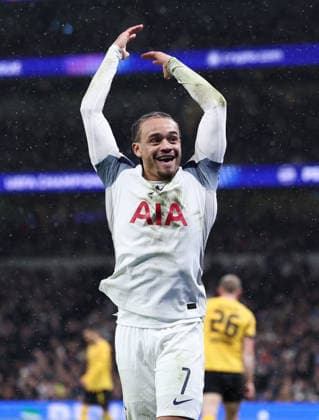 London, England, 20th January 2026. Xavi Simons of Tottenham encourages the crowd during the Tottenham Hotspur vs Borussia Dortmund UEFA Champions League match at the Tottenham Hotspur Stadium, London. Picture credit should read: David Klein Sportimage EDITORIAL USE ONLY. No use with unauthorised audio, video, data, fixture lists, club league logos or live services. Online in-match use limited to 120 images, no video emulation. No use in betting, games or single club league player publications. SPI_093_DK_Spurs_Dortmund SPI-4464-0092