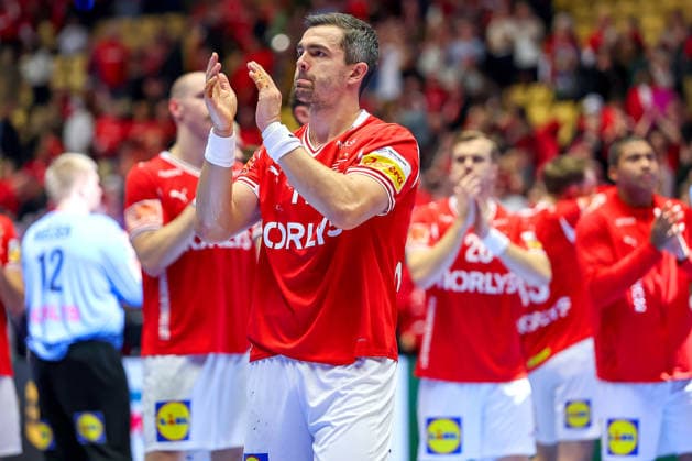 20.01.2026, Handball, Men s EHF EURO 2026, Dänemark - Portugal, Jyske Bank Boxen in Herning, Dänemark, Preliminary Round: Enttäuschte Gesichter bei den Dänen nach der Niederlage gegen Portugal Rasmus Lauge Schmidt (Denmark 11) Dänemark