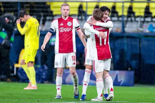 VILLARREAL , 20- 01-2026 , Estadio de la Ceramica, Season 2025 2026, UEFA Champions League match between Villarreal and Ajax. Picture shows Ajax player Oliver Edvardsen celebrations after winning the match with 1-2 Villarreal - Ajax  x200958040x Copyright: