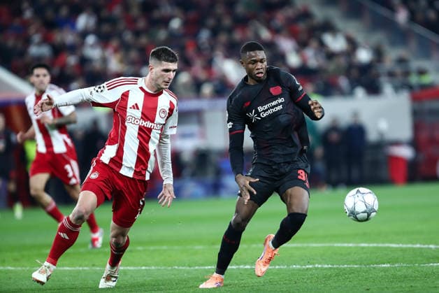 January 20, 2026, Piraeus, Piraeus, Greece: 35 CHRISTIAN KOFANE of Bayer Leverkusen in action during the UEFA Champions League, League Phase, Matchday 7 game between Olympiacos and Bayer 04 Leverkusen at Georgios Karaiskakis Stadium on January 20, 2026, in Piraeus, Greece. Piraeus Greece - ZUMAk160 20260120_zip_k160_006 Copyright: xStefanosxKyriazisx