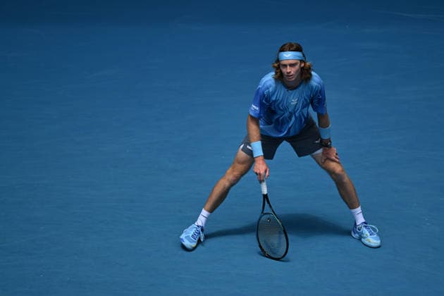 TENNIS AUSTRALIAN OPEN, Andrey Rublev of Russia reacts during his match against Jaime Faria of Portugal on day 4 of the 2026 Australian Open tennis tournament at Melbourne Park in Melbourne, Wednesday, January 21, 2026. ( NO ARCHIVING MELBOURNE VICTORIA AUSTRALIA  Copyright: xLUKASxCOCHx 20260121163755516237