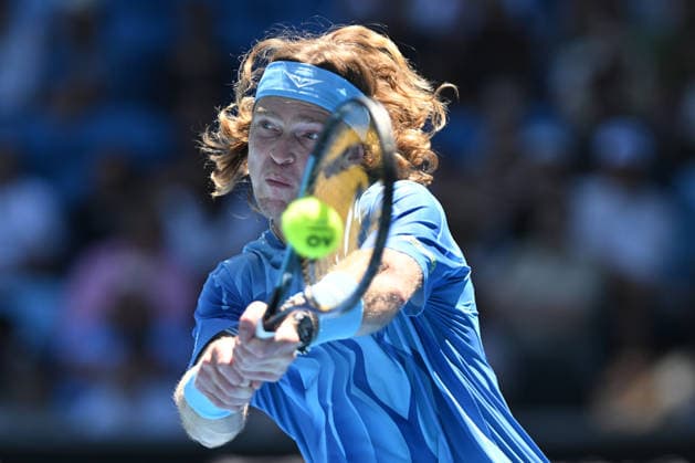 TENNIS AUSTRALIAN OPEN, Andrey Rublev of Russia in action during his match against Jaime Faria of Portugal on day 4 of the 2026 Australian Open tennis tournament at Melbourne Park in Melbourne, Wednesday, January 21, 2026. ( NO ARCHIVING MELBOURNE VICTORIA AUSTRALIA  Copyright: xLUKASxCOCHx 20260121157840762230