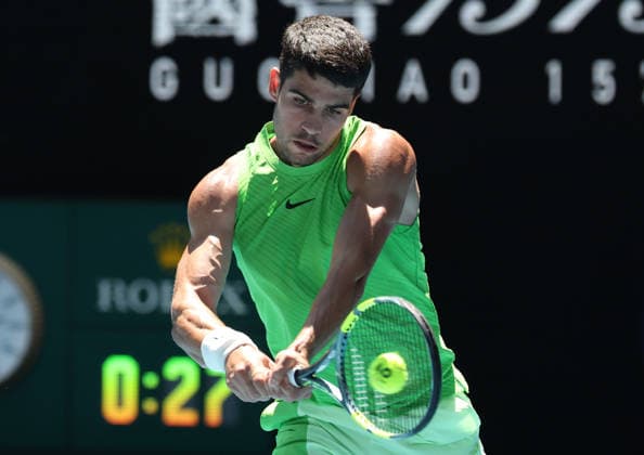 January 21, 2026, Melbourne, Victoria, Australia: CARLOS ALCARAZ of Spain during the match against Y. Hanfmann of Germany in the second round of Australian Open, Melbourne, Australia. Melbourne Australia - ZUMAc278 20260121_zsp_c278_013 Copyright: xMarcinxCholewinskix