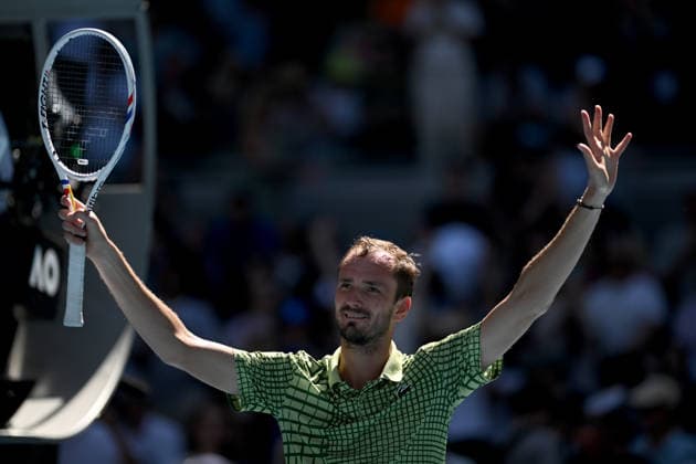 TENNIS AUSTRALIAN OPEN, Daniil Medvedev of Russia celebrates match point during the Men™s 2nd round match against Quentin Halys of France on day 4 of the 2026 Australian Open tennis tournament at Melbourne Park in Melbourne, Wednesday, January 21, 2026. ( NO ARCHIVING MELBOURNE VICTORIA AUSTRALIA  Copyright: xLUKASxCOCHx 20260121176203714623