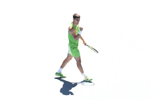 TENNIS AUSTRALIAN OPEN, Carlos Alcaraz of Spain in action during the Mens 2nd round match against Yannick Hanfmann of Germany on day 4 of the 2026 Australian Open tennis tournament at Melbourne Park in Melbourne, Wednesday, January 21, 2026. ( NO ARCHIVING MELBOURNE VICTORIA AUSTRALIA  Copyright: xJAMESxROSSx 20260121150499195196