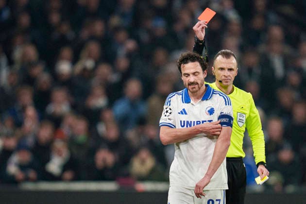 DENMARK: Champions League: FC Copenhagen - S.S.C. Napoli DENMARK: Champions League: FC Copenhagen - S.S.C. Napoli FCK s Thomas Delaney receives a red card during the Champions League match between FC Copenhagen and S.S.C. Napoli at Parken in Copenhagen on Tuesday, January 20, 2026. Photo: Liselotte Sabroe Ritzau Scanpix , Copenhagen Denmark