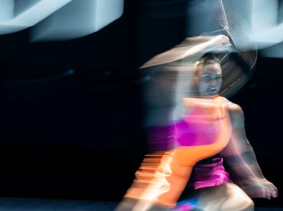 (260121) -- MELBOURNE, Jan. 21, 2026 -- Aryna Sabalenka of Belarus hits a return during the women s singles 2nd round match against Bai Zhuoxuan of China at the Australian Open tennis tournament in Melbourne, Australia, Jan. 21, 2026. (Photo by Xinhua) (SP)AUSTRALIA-MELBOURNE-TENNIS-AUSTRALIAN OPEN-WOMEN S SINGLES-DAY 4 HuxJingchen 