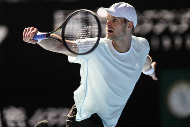 AUSTRALIAN OPEN 2026 MELBOURNE, AUSTRALIA - JANUARY 21: Yannick Hanfmann (GER) in action against Carlos Alcaraz (ESP) (not seen) during round 2 at the Australian Open grand slam tennis tournament at Melbourne Park in Melbourne, Australia on January 21, 2026 Mark Avellino Anadolu Melbourne Australia. Editorial use only. Please get in touch for any other usage.  Copyright: x2026xAnadoluxMarkxAvellinox