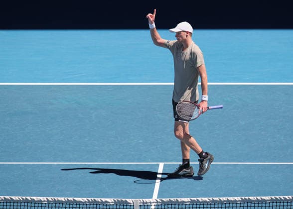 Yannick Hanfmann (GER) jubelt nach einem gewonnen Punkt, Emotion, Freude, Australian Open 2026, Melbourne Park, Melbourne, Victoria, Australia. Copyright: xJuergenxHasenkopfx