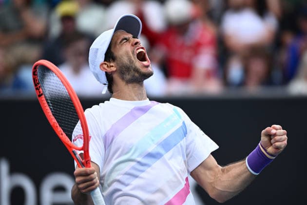 TENNIS AUSTRALIAN OPEN, Nuno Borges of Portugal celebrates match point during the Men™s 2nd round match against Jordan Thompson of Australia on day 4 of the 2026 Australian Open tennis tournament at Melbourne Park in Melbourne, Wednesday, January 21, 2026. ( NO ARCHIVING MELBOURNE VICTORIA AUSTRALIA  Copyright: xJOELxCARRETTx 20260121180099498786