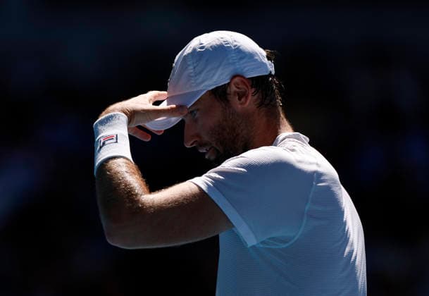 (260121) -- MELBOURNE, Jan. 21, 2026 -- Quentin Halys of France reacts during the men s singles 2nd round match between Daniil Medvedev of Russia and Quentin Halys of France at the Australian Open tennis tournament in Melbourne, Australia, Jan. 21, 2026. ) (SP)AUSTRALIA-MELBOURNE-TENNIS-AUSTRALIAN OPEN-MEN S SINGLES-DAY 4 MaxPing 