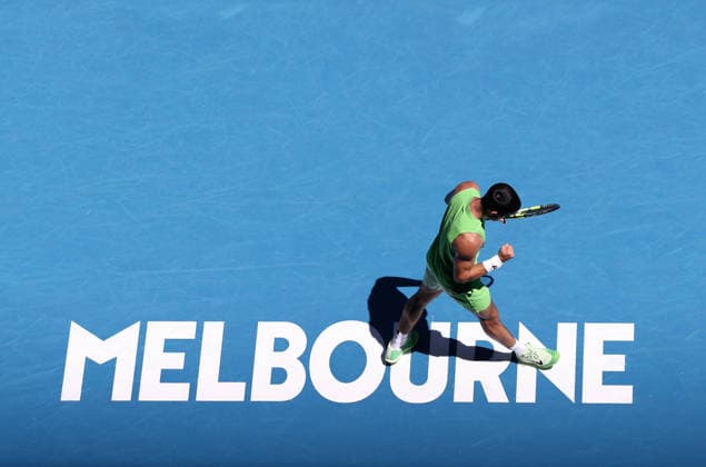 (260121) -- MELBOURNE, Jan. 21, 2026 -- Carlos Alcaraz of Spain celebrates scoring during the men s singles 2nd round match against Yannick Hanfmann of Germany at the Australian Open tennis tournament in Melbourne, Australia, Jan. 21, 2026. ) (SP)AUSTRALIA-MELBOURNE-TENNIS-AUSTRALIAN OPEN-MEN S SINGLES-DAY 4 MaxPing 