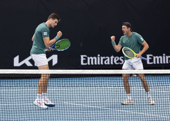 Jakob Schnaitter (umgedrehte Kappe), Mark Wallner, Herren Doppel, Men s Doubles, Australian Open 2026, Melbourne Park, Melbourne, Victoria, Australia. Copyright: xJuergenxHasenkopfx