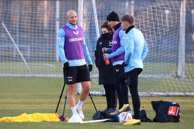 DEU, DFL, 2. FBL Hertha BSC, Training, 21.01.2026, Sportforum, Berlin, DEU, DFL, 2. FBL Hertha BSC, Training, im Bild Toni Leistner (Hertha BSC Berlin 37), Pascal Klemens (Hertha BSC Berlin 41), Marten Winkler (Hertha BSC Berlin 22) DFL - regulations prohibit any use of Photographs as image sequences and or quasi-video