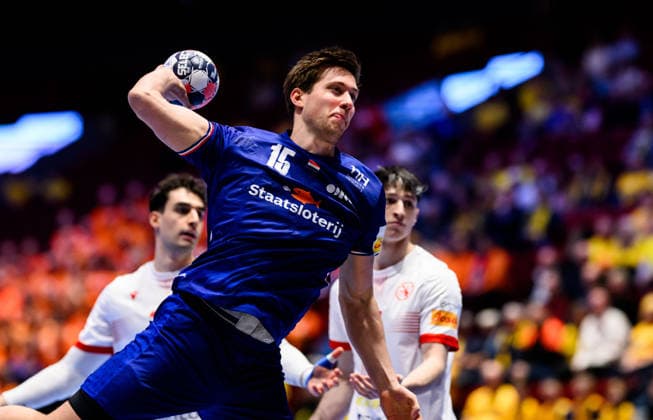 260121 Lars Kooij of the Netherlands during the EHF European Handball Championship preliminary round match between the Netherlands and Georgia on January 21, 2026 in Malmö. Photo: Petter Arvidson BILDBYRAN kod PA PA1129 handball handboll handball handbolls-em 2026 nederländerna netherlands georgien ehf european handball championship georgia bbeng Copyright: PETTERxARVIDSON BB260121PA114