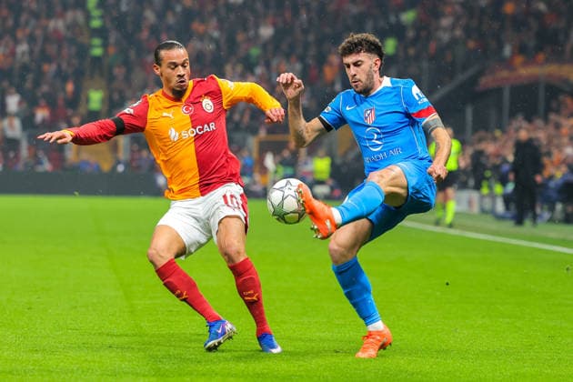 2026-01-21 Galatasaray SK v Atletico de Madrid - UEFA Champions League 2025 26 League Phase MD7 ISTANBUL, TURKEY - JANUARY 21: Matteo Ruggeri of Atletico de Madrid, Leroy Sane of Galatasaray SK during the UEFA Champions League 2025 26 League Phase MD7 match between Galatasaray SK and Atletico de Madrid at Rams Park Stadium on January 21, 2026 in Istanbul, Turkey. (Photo by BSR Agency) Istanbul Turkey Content not available for redistribution in The Netherlands directly or indirectly through any third parties. Copyright: xBSRxAgencyx