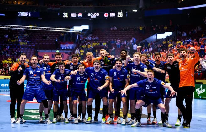 260121 Players of the Netherlands celebrates after the EHF European Handball Championship preliminary round match between the Netherlands and Georgia on January 21, 2026 in Malmö. Photo: Petter Arvidson BILDBYRAN kod PA PA1129 handball handboll handball handbolls-em 2026 nederländerna netherlands georgien ehf european handball championship georgia bbeng jubel celebrates *** 260121 Players of the Netherlands celebrates after the EHF European Handball Championship preliminary round match between the Netherlands and Georgia on January 21, 2026 in Malmö Photo Petter Arvidson BILDBYRAN kod PA PA1129 handball handball handball handballs em 2026 nederländerna netherlands georgien ehf european handball championship georgia bbeng jubel celebrates  Copyright: PETTERxARVIDSON BB260121PA124