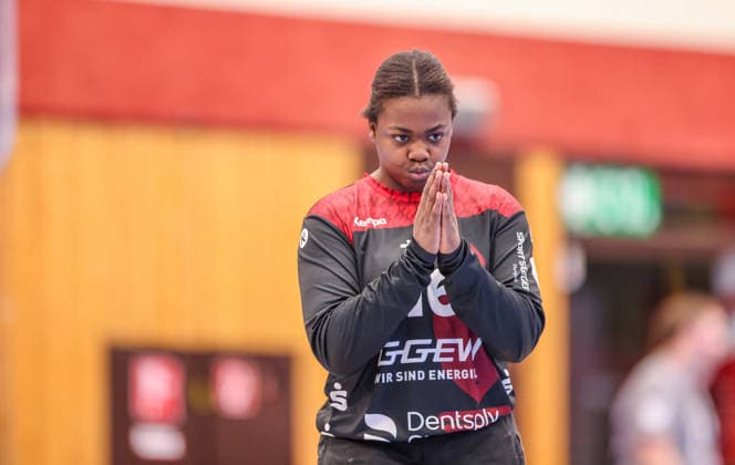 GER, Bensheim, HSG Bensheim Auerbach Flames vs Vfl Oldenburg, Alsco Handball Bundesliga Frauen, Handball, DHB, Spielzeit 2025 2026, Weststadthalle Bensheim, 14. Spieltag im Bild: Enttäuschung bei Vanessa Fehr (HSG Bensheim Auerbach Flames Frauen 16) DFB DFL REGULATIONS PROHIBIT ANY USE OF PHOTOGRAPHS AS IMAGE SEQUENCES AND OR QUASI-VIDEO, 21.01.2026 Copyright: HMBxMedia HendrikxHamelau