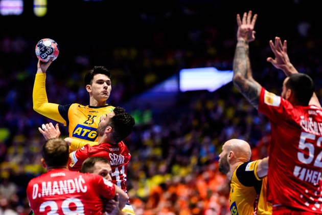 260121 Nikola Roganovic of Sweden during the EHF European Handball Championship preliminary round match between Sweden and Croatia on January 21, 2026 in Malmö. Photo: Petter Arvidson BILDBYRAN kod PA PA1130 handball handboll handball handbolls-em 2026 sverige sweden croatia kroatien ehf european handball championship sverige bbeng grappa33 sverige sweden Copyright: PETTERxARVIDSON BB260121PA155