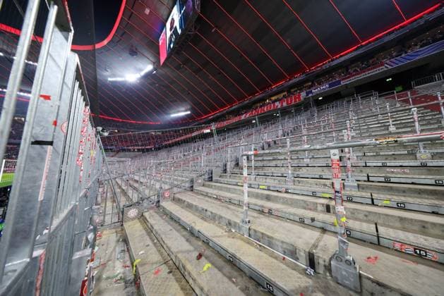 Die Suedkurve ohne Fans, Ultras wegen Sperre der UEFA, FC Bayern Muenchen vs. Royale Union Saint-Gilloise, Fussball, Champions League, 7. Spieltag, 21.01.2026 Muenchen Bayern Deutschland