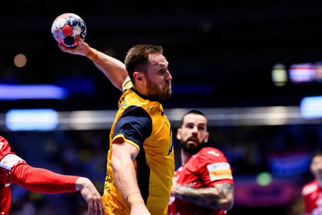 260121 Albin Lagergren of Sweden during the EHF European Handball Championship preliminary round match between Sweden and Croatia on January 21, 2026 in Malmö. Photo: Petter Arvidson BILDBYRAN kod PA PA1130 handball handboll handball handbolls-em 2026 sverige sweden croatia kroatien ehf european handball championship sverige bbeng grappa33 sverige sweden Copyright: PETTERxARVIDSON BB260121PA157