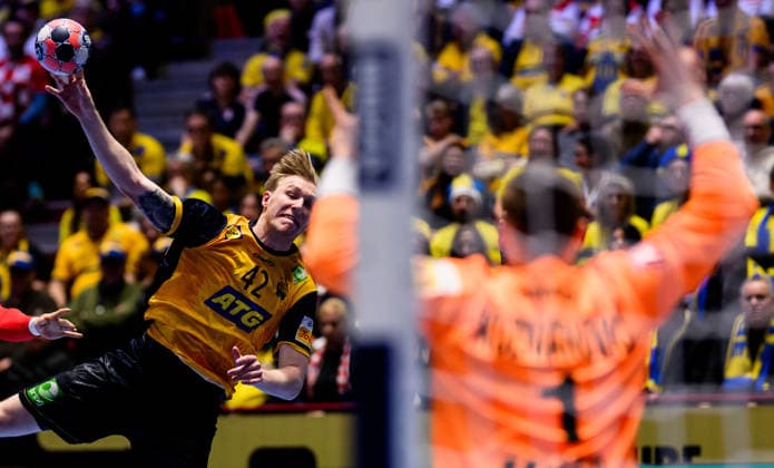 260121 Eric Johansson of Sweden during the EHF European Handball Championship preliminary round match between Sweden and Croatia on January 21, 2026 in Malmö. Photo: Petter Arvidson BILDBYRAN kod PA PA1130 handball handboll handball handbolls-em 2026 sverige sweden croatia kroatien ehf european handball championship sverige bbeng grappa33 sverige sweden Copyright: PETTERxARVIDSON BB260121PA159