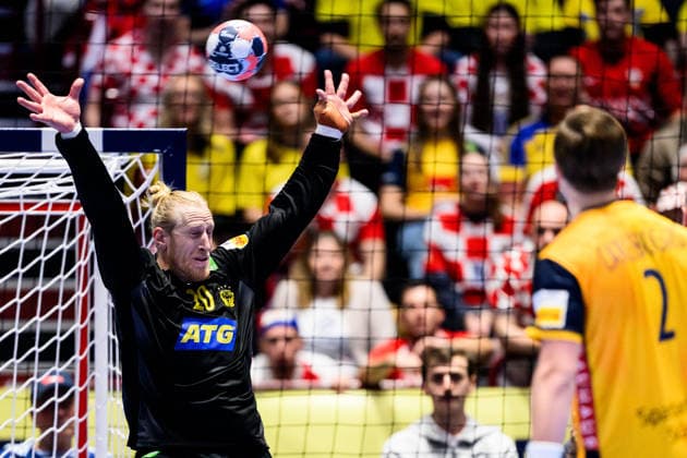 260121 Goalkeeper Mikael Appelgren of Sweden during the EHF European Handball Championship preliminary round match between Sweden and Croatia on January 21, 2026 in Malmö. Photo: Petter Arvidson BILDBYRAN kod PA PA1130 handball handboll handball handbolls-em 2026 sverige sweden croatia kroatien ehf european handball championship sverige bbeng grappa33 sverige sweden Copyright: PETTERxARVIDSON BB260121PA161
