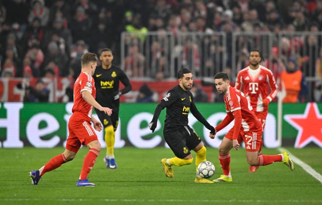 Anouar Ait El Hadj R. Union Saint-Gilloise USG (10) Zweikampf, Aktion gegen Raphael Guerreiro FC Bayern Muenchen FCB (22) Joshua Kimmich FC Bayern Muenchen FCB (06) FC Bayern Muenchen FCB vs R. Union Saint-Gilloise Spieltag 7 21.01.2026 DFL REGULATIONS PROHIBIT ANY USE OF PHOTOGRAPHS AS IMAGE SEQUENCES AND OR QUASI-VIDEO FC Bayern Muenchen FCB vs R. Union Saint-Gilloise