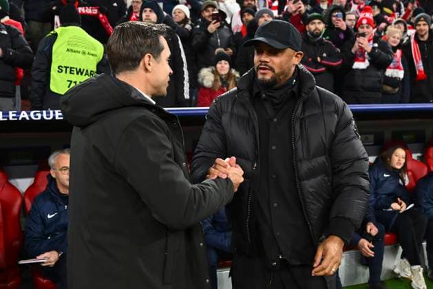 Bayern Munchen v Royale Union Saint-Gilloise - UEFA Champions League MUNICH, GERMANY - JANUARY 21 : Kompany Vincent coach of Bayern Munchen and Hubert David head coach of Union Saint-Gilloise during the UEFA Champions League 2025 26 League Phase MD7 match between FC Bayern Munchen and Royale Union Saint-Gilloise on January 21, 2026 in Munich, Germany, 21 01 2026 Munich Germany  Copyright: xVincentxKalutx