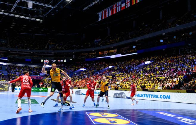 260121 Jim Gottfridsson of Sweden during the EHF European Handball Championship preliminary round match between Sweden and Croatia on January 21, 2026 in Malmö. Photo: Petter Arvidson BILDBYRAN kod PA PA1130 handball handboll handball handbolls-em 2026 sverige sweden croatia kroatien ehf european handball championship sverige bbeng grappa33 sverige sweden Copyright: PETTERxARVIDSON BB260121PA179