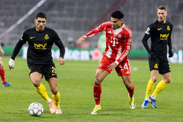 MUNICH, GERMANY - JANUARY 21: Anan Khalaili (Royale Union Saint-Gilloise, 25) controls the ball against Luis Diaz (FC Bayern Muenchen, 14) during the UEFA Champions League match between FC Bayern Munich vs. Royale Union Saint-Gilloise at Allianz Arena on matchday 7 of the UEFA Champions League Season 2025 26 on January 21, 2025 in Munich, Germany. Bavaria Germany Copyright: xSteffiexWunderlx