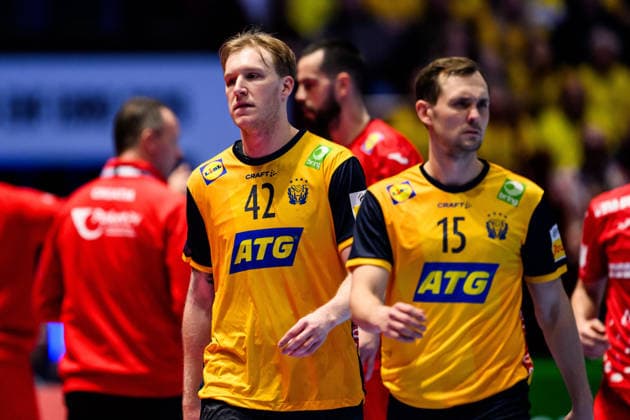 260121 Eric Johansson and Hampus Wanne of Sweden looks dejected during the EHF European Handball Championship preliminary round match between Sweden and Croatia on January 21, 2026 in Malmö. Photo: Petter Arvidson BILDBYRAN kod PA PA1130 handball handboll handball handbolls-em 2026 sverige sweden croatia kroatien ehf european handball championship sverige bbeng grappa33 depp sverige sweden Copyright: PETTERxARVIDSON BB260121PA201