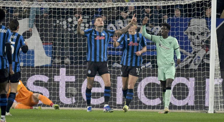 Foto IPP Paolo Bona Bergamo 21 01 2026 UEFA Champions League di Calcio stagione 2025 2026 partita Atalanta-Atletico Bilbao Nella foto Gianluca Scamacca esulta dopo il gol del 1-0 Italy Photo Press Worldwide Copyright italy Italy ITALY  Copyright: xR4924_italyphotopressx