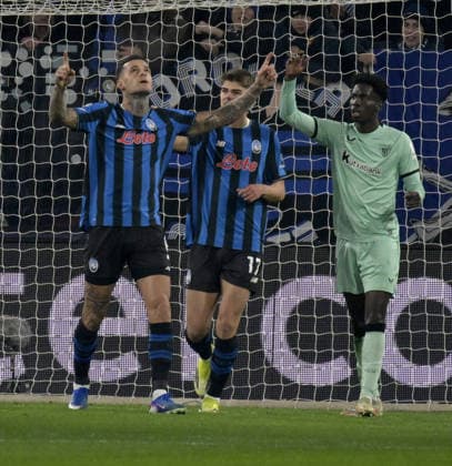 Foto IPP Paolo Bona Bergamo 21 01 2026 UEFA Champions League di Calcio stagione 2025 2026 partita Atalanta-Atletico Bilbao Nella foto Gianluca Scamacca esulta dopo il gol del 1-0 Italy Photo Press Worldwide Copyright italy Italy ITALY  Copyright: xR4924_italyphotopressx