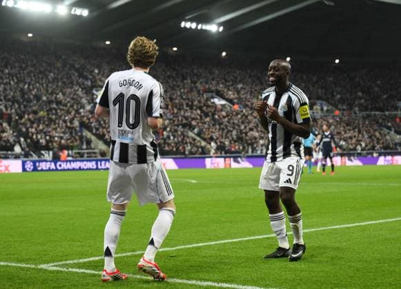Anthony Gordon of Newcastle United celebrates scoring their second goal with team mate Yoane Wisse of Newcastle United Newcastle United v PSV Eindhoven, UEFA Champions League, Group Stage, Football, St James Park, Newcastle, UK - 21 Jan 2026Newcastle St James Park United Kingdom EDITORIAL USE ONLY No use with unauthorised audio, video, data, fixture lists, club league logos or live services. Online in-match use limited to 120 images, no video emulation. No use in betting, games or single club league player publications. Copyright: xRichardxLee Shutterstockx 16348359aq