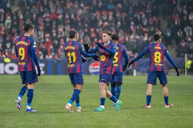 Fermin Lopez a goal celebrate during UEFA Champions league match, SK Slavia Praha - FC Barcelona, Barca , 21 january 2026, Fortuna Arena, Praha, Czech republic Copyright: xMICHALxFAJT,ZOSPORTU.SKx FAJ_9872