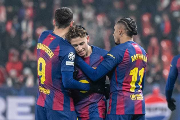 Fermin Lopez a goal celebrate during UEFA Champions league match, SK Slavia Praha - FC Barcelona, Barca , 21 january 2026, Fortuna Arena, Praha, Czech republic Copyright: xMICHALxFAJT,ZOSPORTU.SKx FAJ_9881