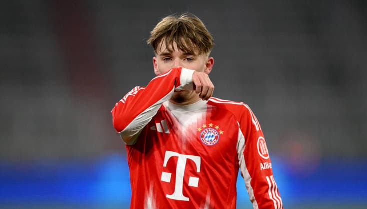 FUSSBALL CHAMPIONS LEAGUE SAISON 2025 2026 Vorrunde 7. Spieltag 21.01.2025 FC Bayern Muenchen - Union Saint-Gilloise Lennart Karl (FC Bayern Muenchen)