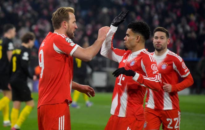 21.01.2026, xemx, Fussball UEFA Champions League, FC Bayern Muenchen - Union Saint-Gilloise v.l. Harry Kane (FC Bayern Muenchen) Jubel, Torjubel, celebrate the goal, jubelt ueber das Tor zum 2:0 (DFL DFB REGULATIONS PROHIBIT ANY USE OF PHOTOGRAPHS as IMAGE SEQUENCES and or QUASI-VIDEO) Muenchen